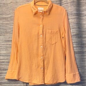 Classic Women's Textured Peach Button-Down Shirt